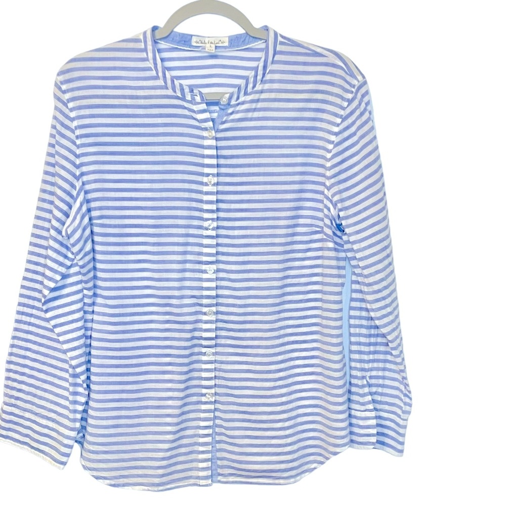 COPY - Anthropologie Hester & orchard blue & white stripe no collar cotton butt…